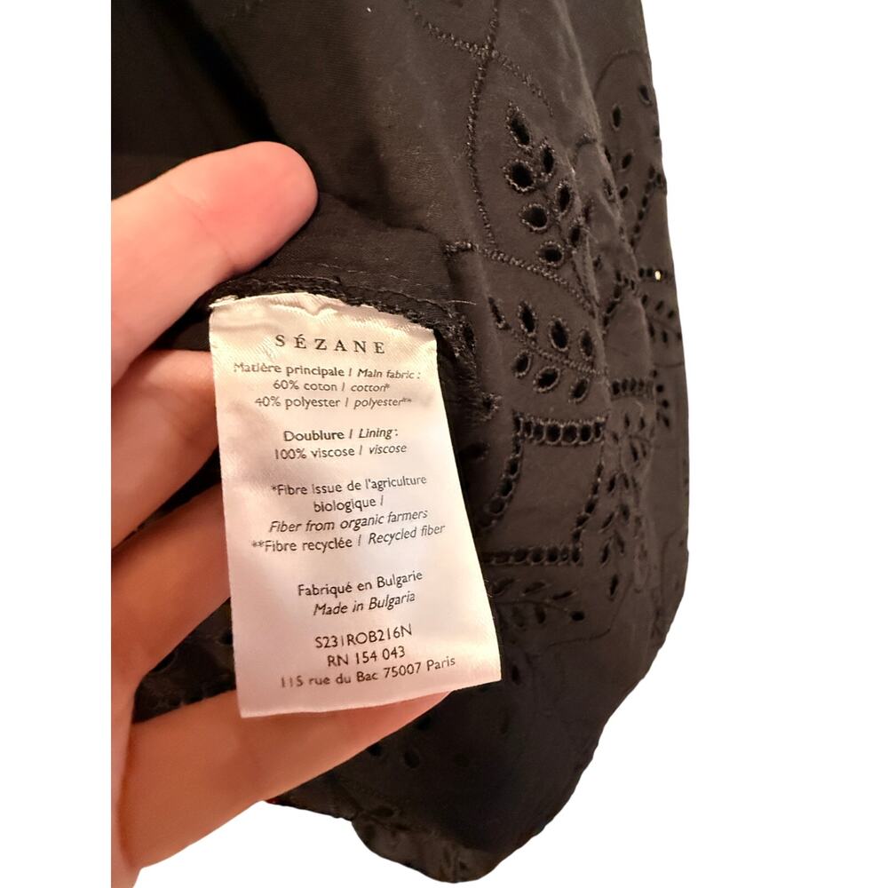 Sezane 2 Eyelet Mini Allya Dress $250 Puff Sleeves Cotton Scoop Neck Black 34 - Picture 14 of 16
